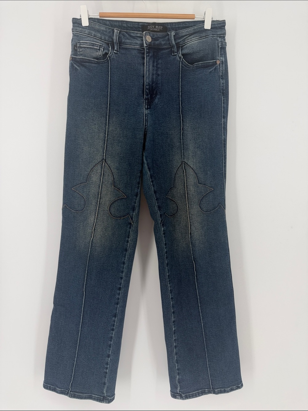 Judy Blue Fleur de Lis Straight Leg Jeans Size 13/31 Western Boho